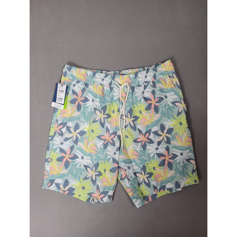 Blue Crown Paradise Daisies Swim Shorts Mens 7 Inch Swim Trunks Size Small